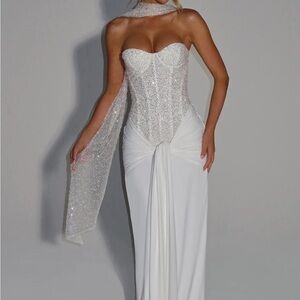 Sparkling Strapless White Gown